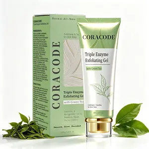CORACODE Triple Enzyme Green Tea Exfoliating Aqua Peeling Gel - Lightweight Soothing Deep Pore Face Exfoliant with Natural Cellulose, Hyaluronic Acid, Dead Skin Remover for All Skin Types (100ml/3.4 fl.oz, Single Item), Gentle, Brightening Facial Exfoliat